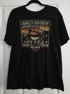 Bosewell Harley-Davidson Black Tee with Retro Panhead Graphic